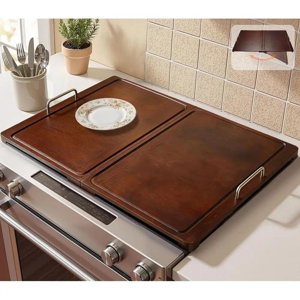 

Vintage Noodle Board Stove Cover 29.5”×22” Wooden Stove Top Covers With Handle Safe Clean Electric Gas Stoves Serving Tray