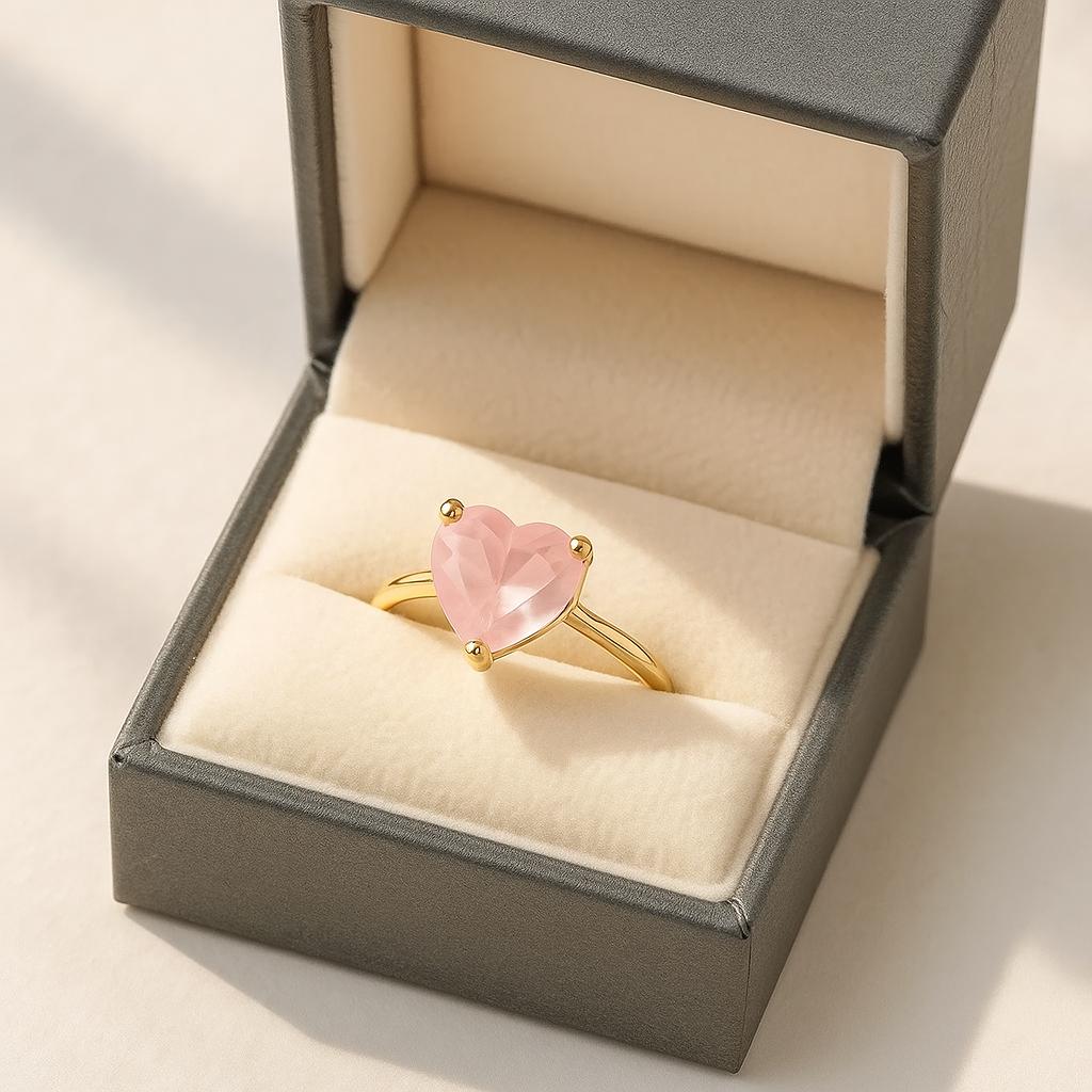 Heart Rose Quartz Gold Plated Ring for Women – Romantic Love Jewelry