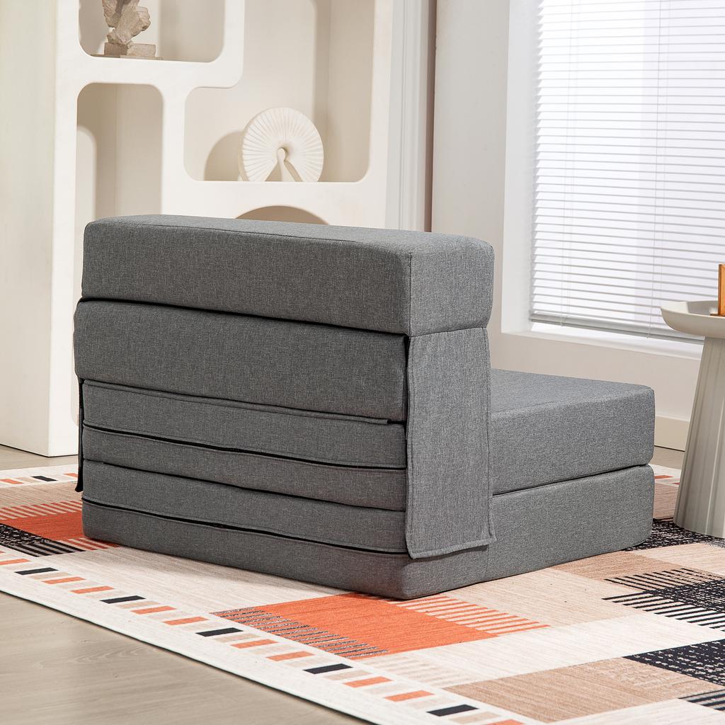 3 in 1 Sleeper Chair with Linen Look 80 x 80 x 64 cm Dark Grey