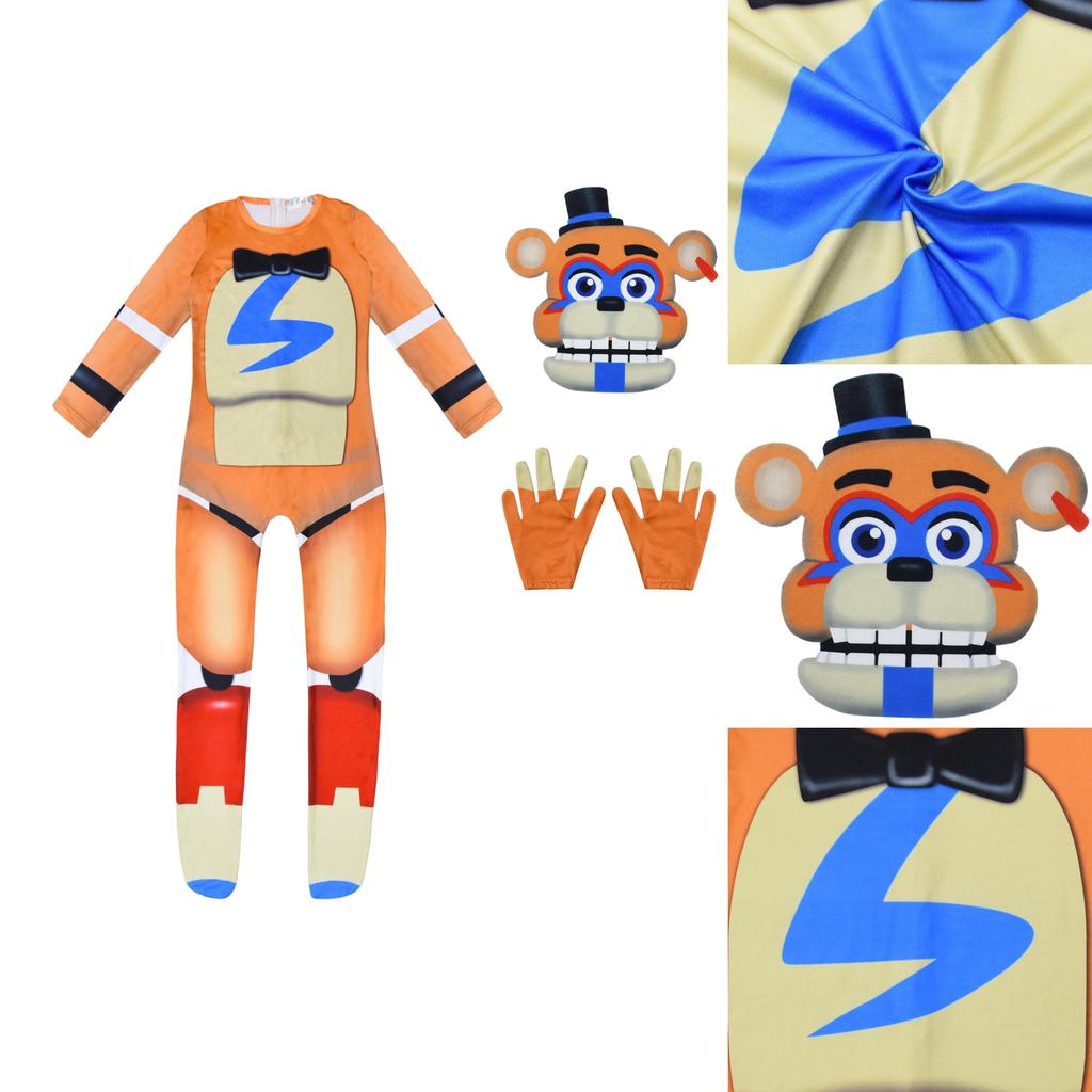 Fantasia Cosplay Sundrop Fnaf Urso de Pelúcia Macacão Macacão Máscara Luva Halloween Perfeito Para Festas E Cosplay!