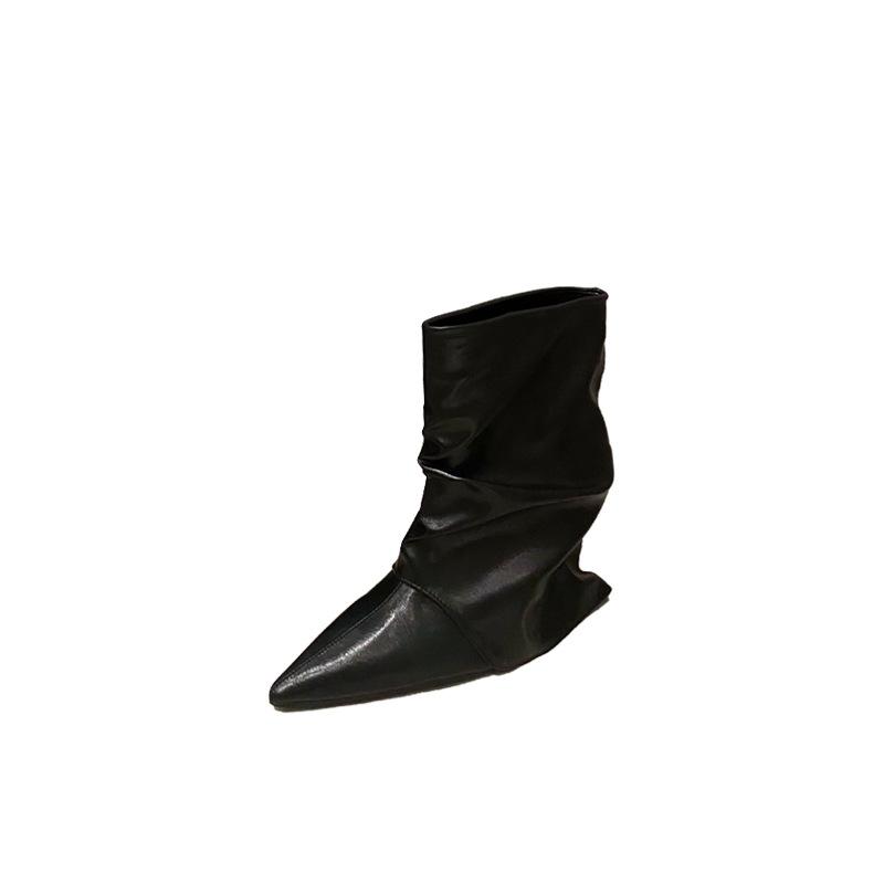 Autumn and winter new pointed head thin heel high heel temperament thin French fashion sexy beautiful short boots black