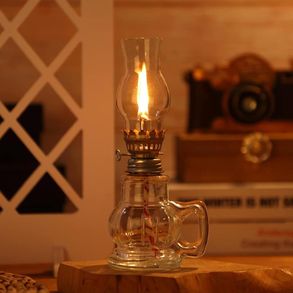2 Pieces Christmas Chamber Oil Lamp, Vintage Glass Clear Kerosene Lamp Indoor Decorative Hurricane Lantern Small Oil Lantern for Thanksgiving Tabletop