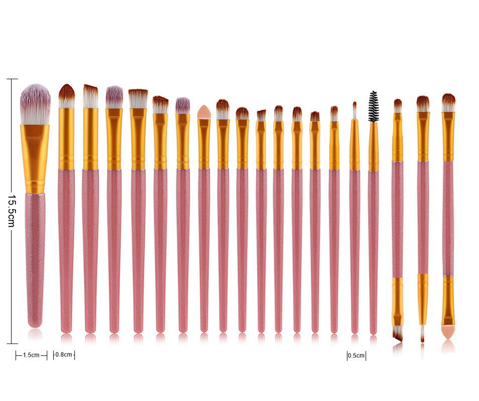 20-Piece Eye Makeup Brush Set: Includes Eyebrow, Foundation, Eyeshadow, Lip, and Contour Brushes.