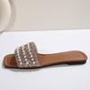 [Foreign Trade] European Station Pearl Rhinestone Flat Bottom One-character Cool Slippers Women's Fashion Outer Sandals Women's Trend