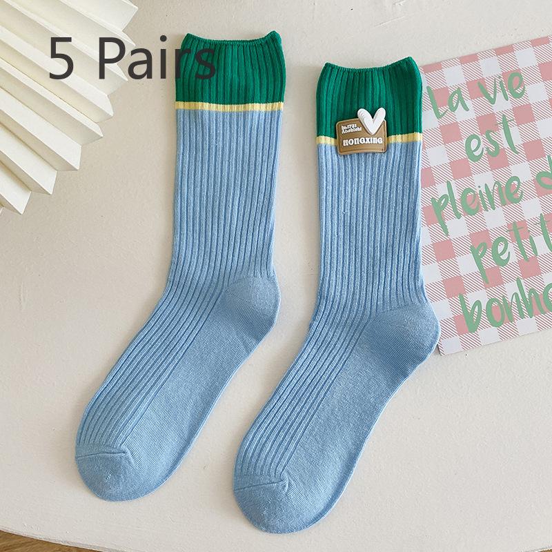 

5 пар новых женских весенне-летних впитывающих пот длинных носков в стиле цветного коллажа 5 Pairs синий