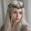 Moon Flower Elven Crown Green Gemstone Branch Leaf Headpiece Bridal Forehead Chain  Wedding