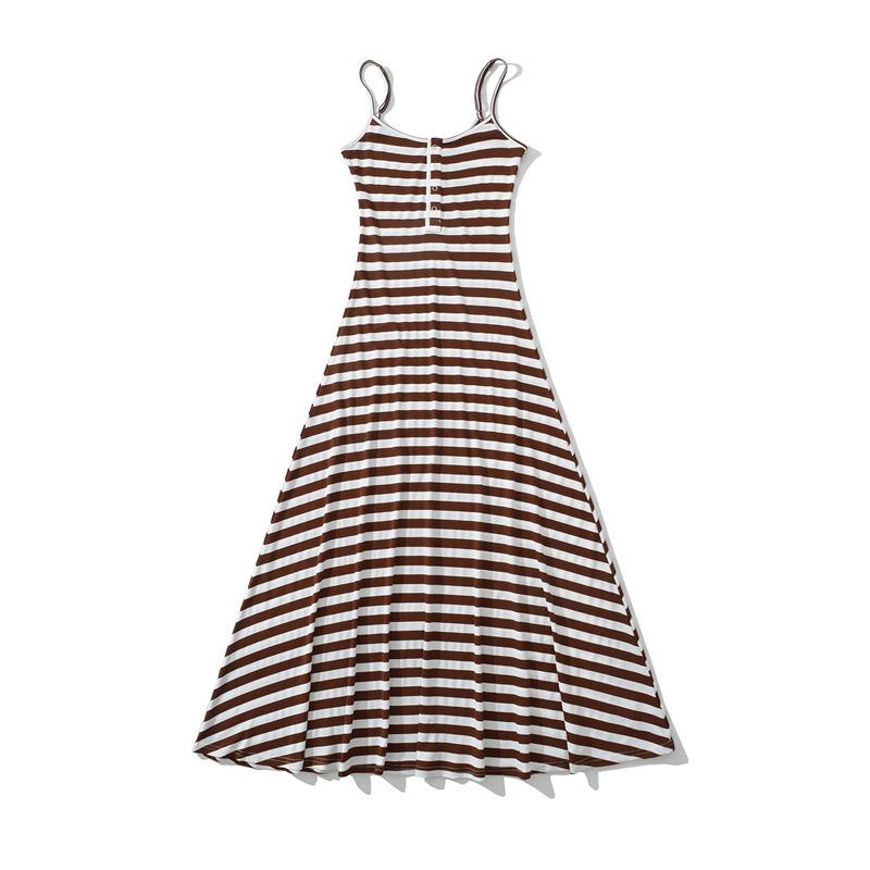 Korean Style Striped Camisole Dress: Elegant, Sleeveless, Off-Shoulder Bodycon Long Skirt