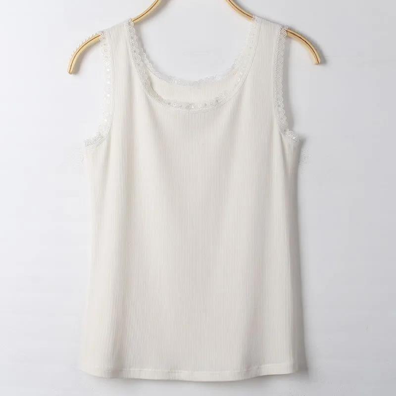 Fashion Summer Women's Lace Side Camisole Threaded Large Size Slim Fit Wearing A Bottoming Shirt Sleeveless Vest