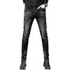 Men's Trendy Black Embroidered Slim-Fit Jeans – Youthful Stretch Casual Pants