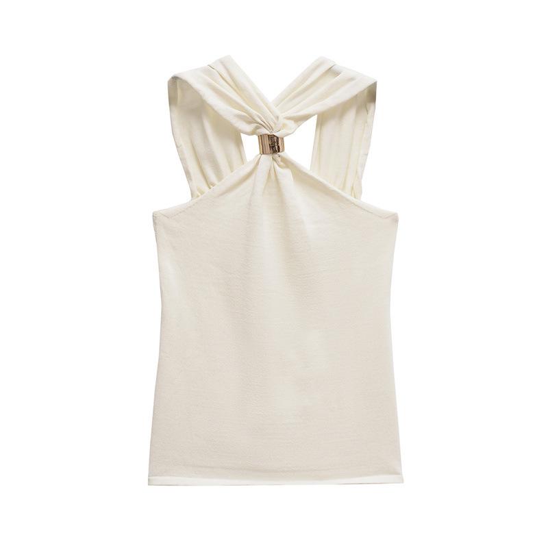 Metal Buckle Twisted Halter Slimming Women's Tank Top