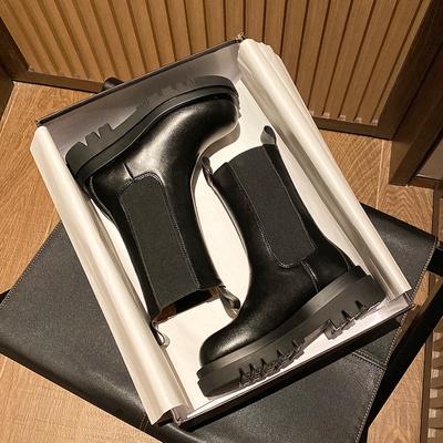 Fashion 2024 Genuine Leather Inner Heightening  Boots Women Boots British Style High Top Motorcycle Boots Chelsea Ankle Boots