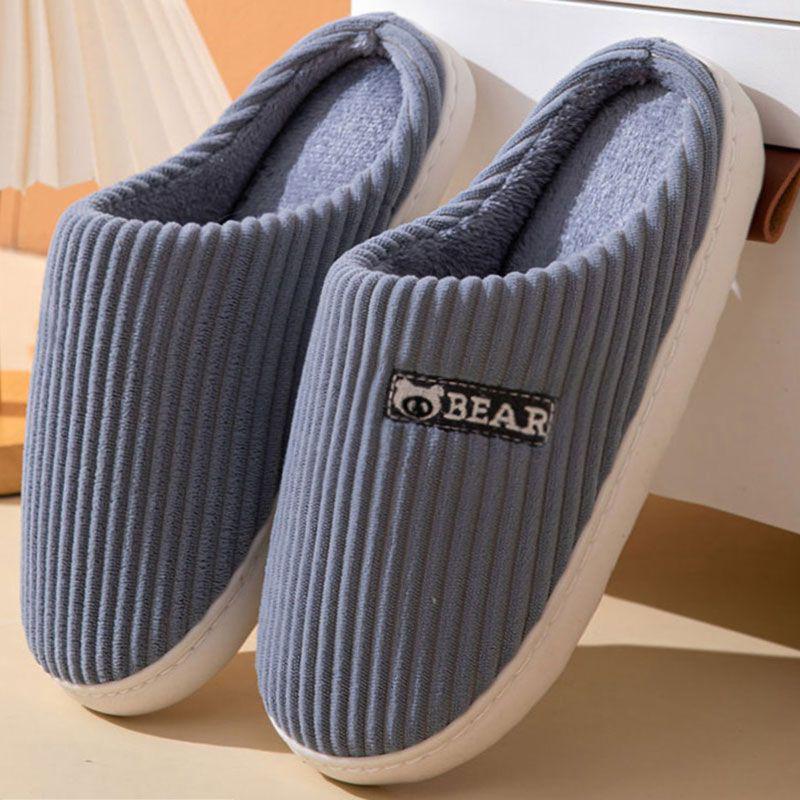 Korean Style Non-Slip Indoor Cotton Slippers with Thick Soles for Men and Women - Warm Winter Footwear