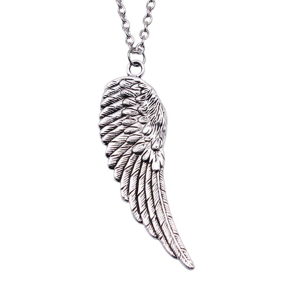 Angel Wing & Open Heart Pendant Necklace Romantic Gothic Statement Jewelry 45cm or 70cm Long Chain