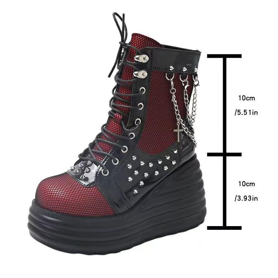 Autumn Winter Women'S Plus Size High Top Boots Platform Sole Round Toe Lace Up Side Zipper Chunky Heel Fashion Short Boots