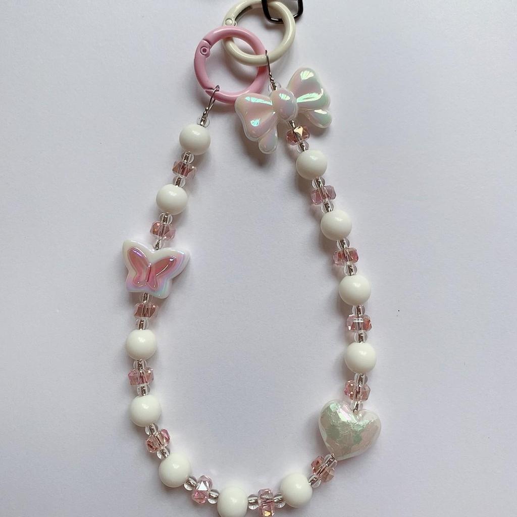 Dopamine Spring Collection: Flower Butterfly Heart Crystal Beaded Phone and Bag Chain - Perfect Best Friend Gift
