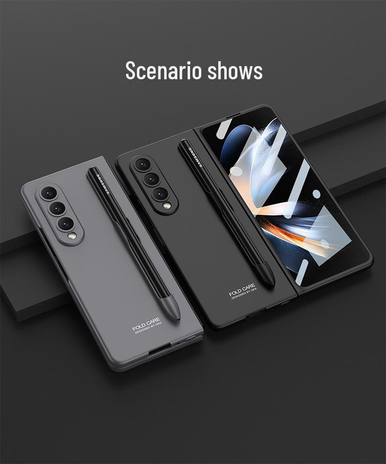 Frosted Pure Color Pen Slot Protective Case for Samsung Fold4