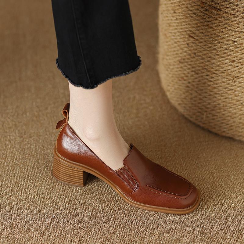 Women Pumps Spring Summer Mature Office Ladies Dress High Quality Genuine Leather Thick Heels Shoes Woman Working Casual Shoes