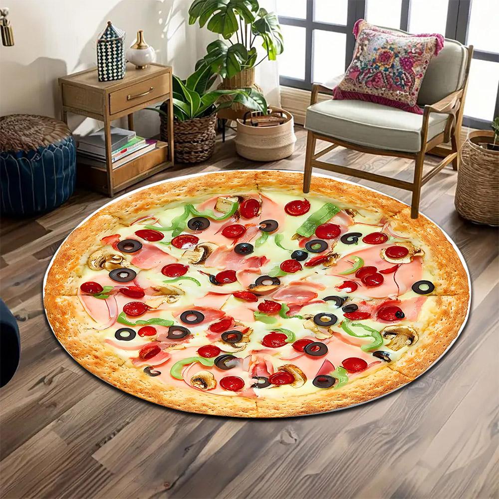 Colorful Pizza Pattern Rug Design Print round rug, living room, bedroom, playroom carpet, non slip floor mat, gift