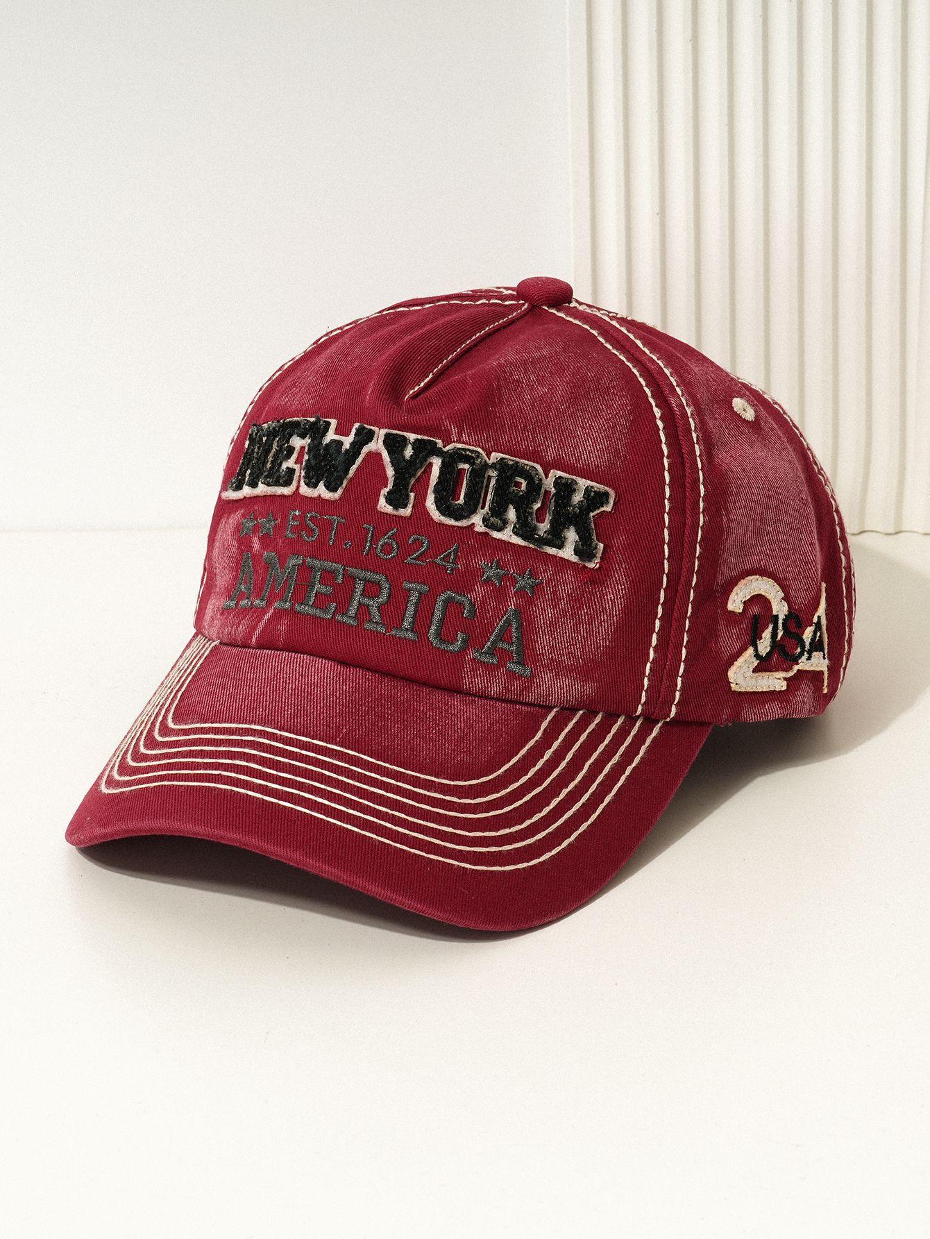 Adjustable Vintage New York Baseball Cap, Washed Cotton Retro Trucker Hat for Daily Casual красный