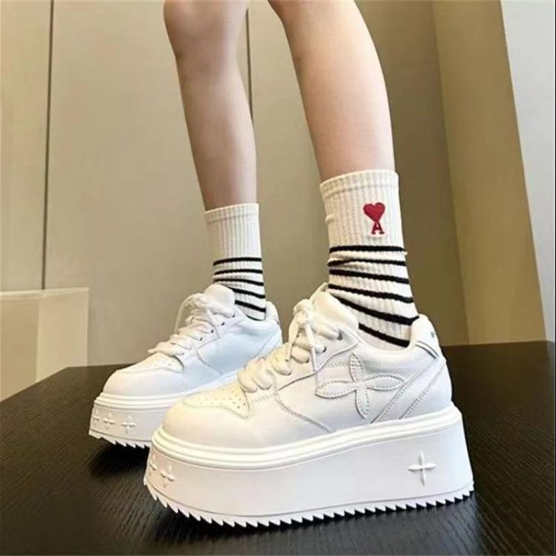 Fashion 2025 New Spring and Autumn New Style Comfortable Height Thick-soled Women's Sports Shoes Fashionable Casual White Shoes