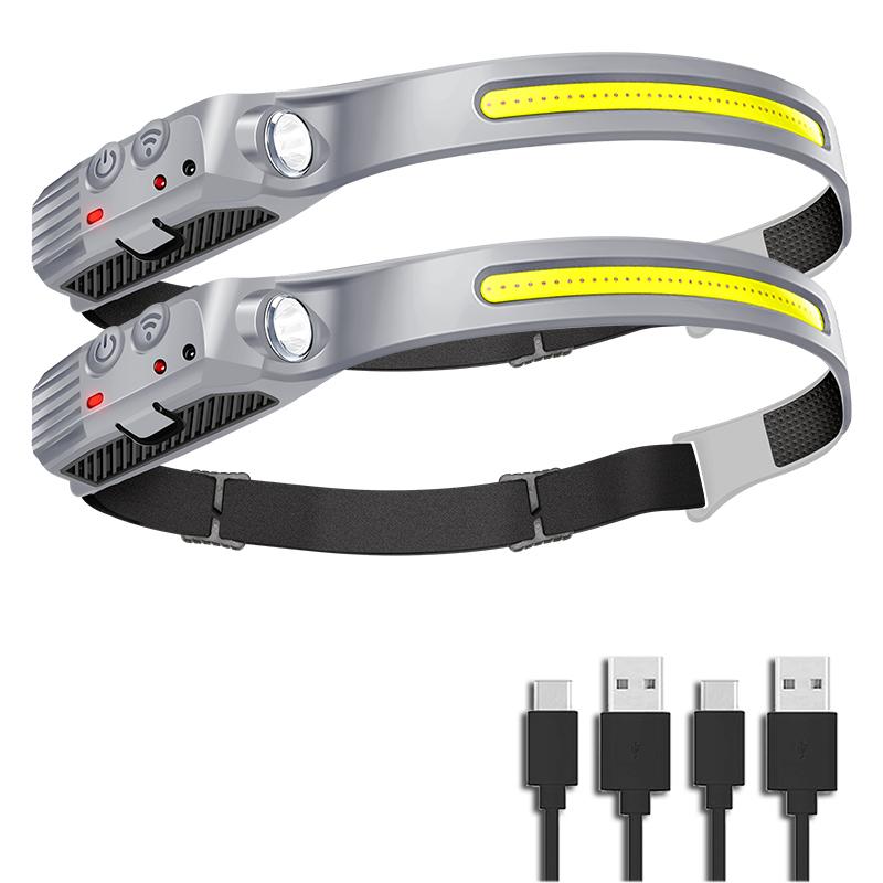 230° Induction LED Headlamp 5 lighting Modes Head flashlight COB rechargeable lantern for camping running Waterproof Head Light