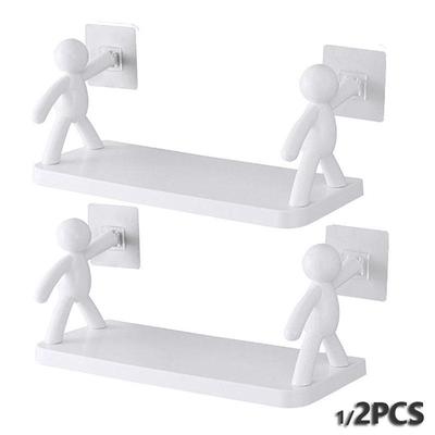 1/2pcs Creative Bathroom Storage Shelves Cute White  Shelves Shelf Self-adhesive Bathroom Cosmetics Storage Racks