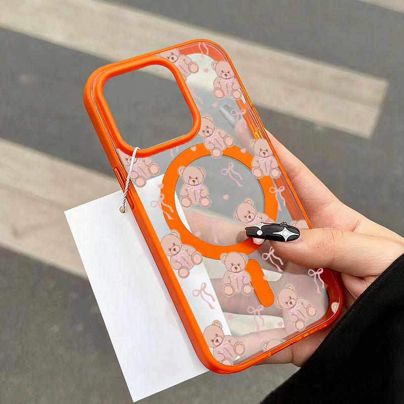 Cute Bear Bow Heart Phone Case For iPhone 17 Pro Max 16 Plus 15 14 13 12 16E 17 Air For Magsafe Wireless Charging Magnetic Cover