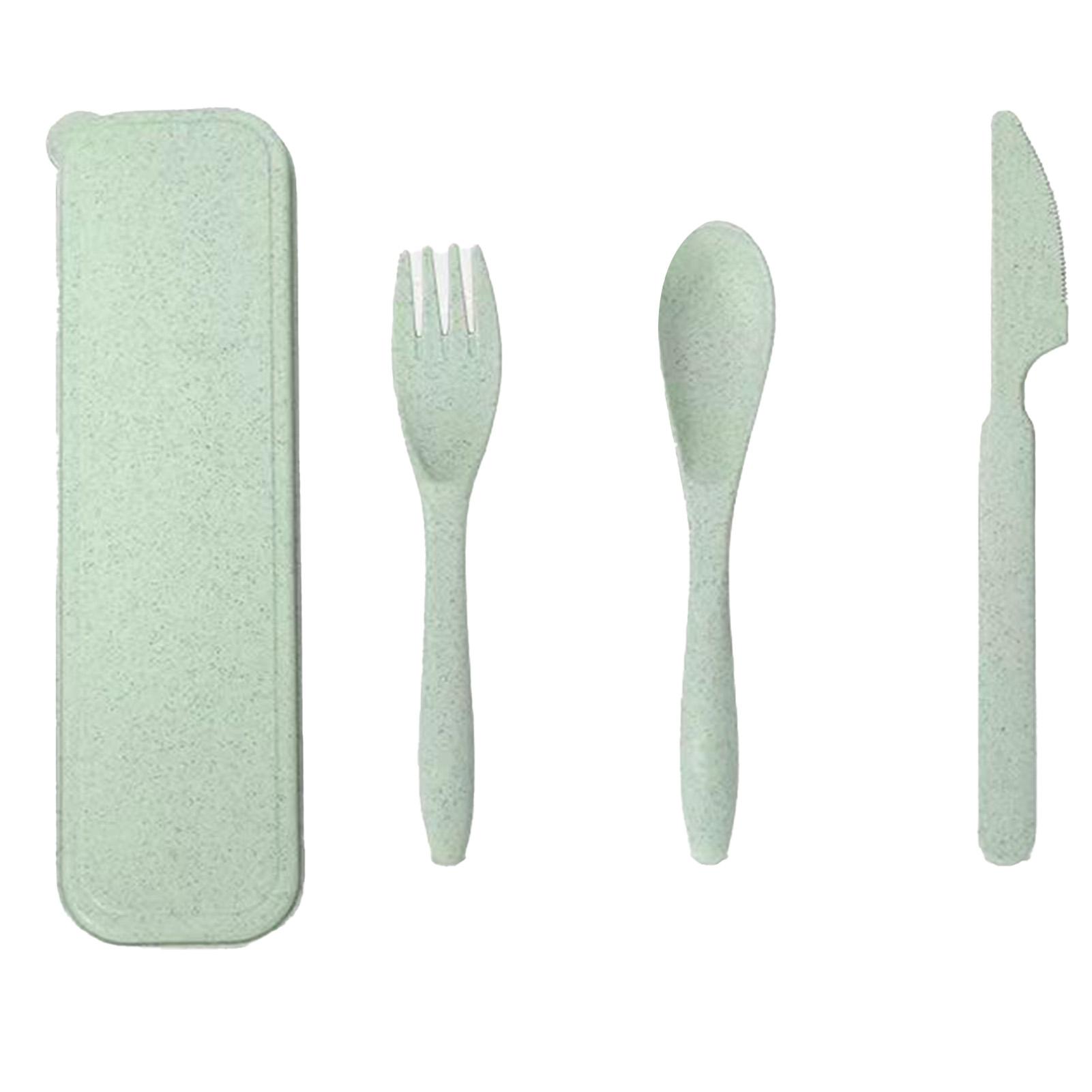 Bestekset van Tarwestro Modern Draagbaar Vork Lepel Mes Tafelgerei met Doos voor Kantoor School
