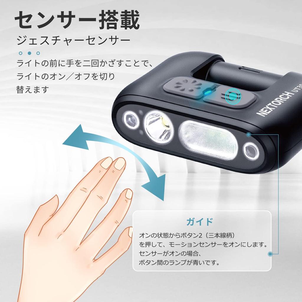 NEXTORCH LED Headlight Cap Light 320 Lumens Small Rechargeable White Light Red Light 4 Level Dimming Sensor Function Accessories High Brightness SOS