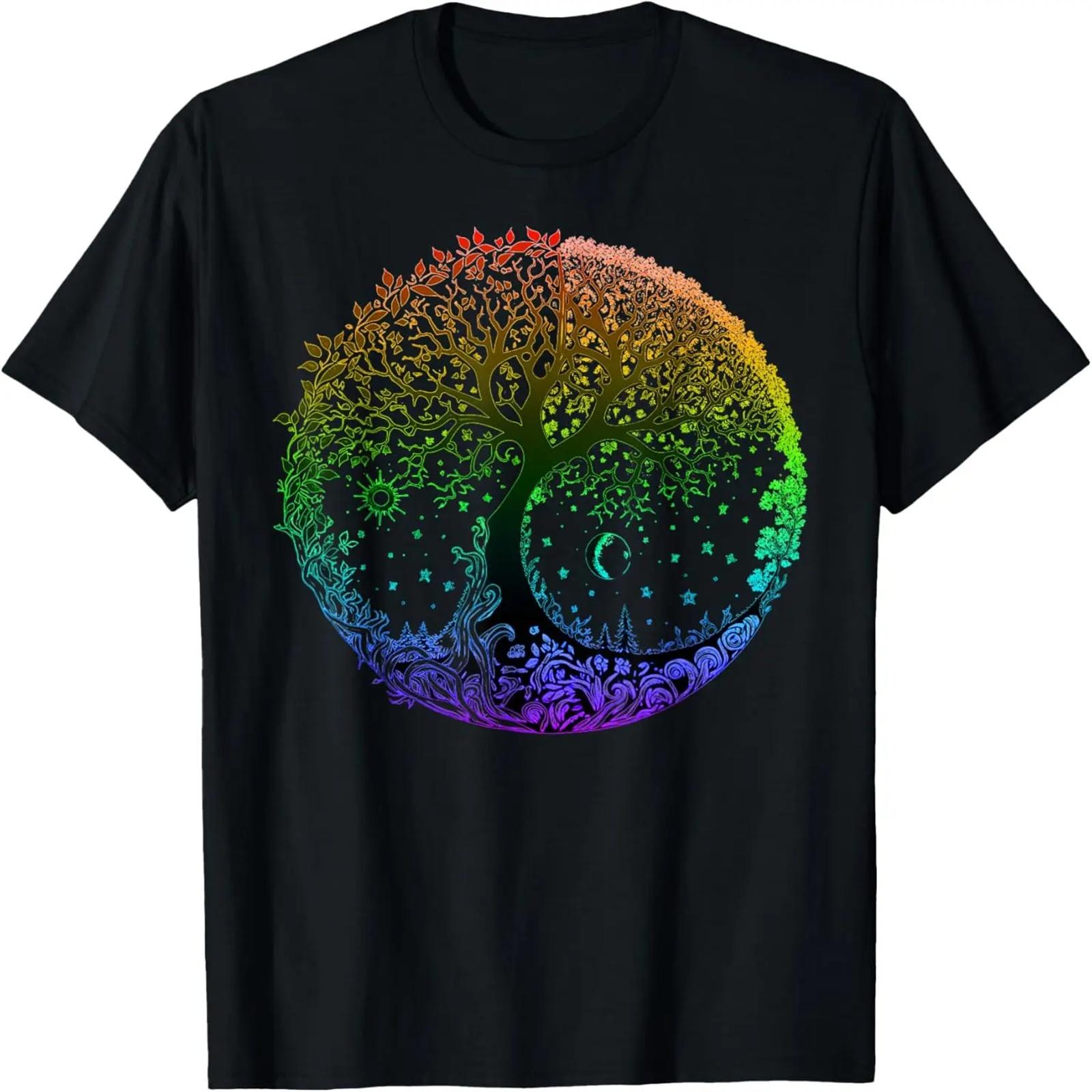 

Tree of Life Sun Moon Seasons Mandala Chakras Yoga Graphic T-Shirt XXXXXL чёрный