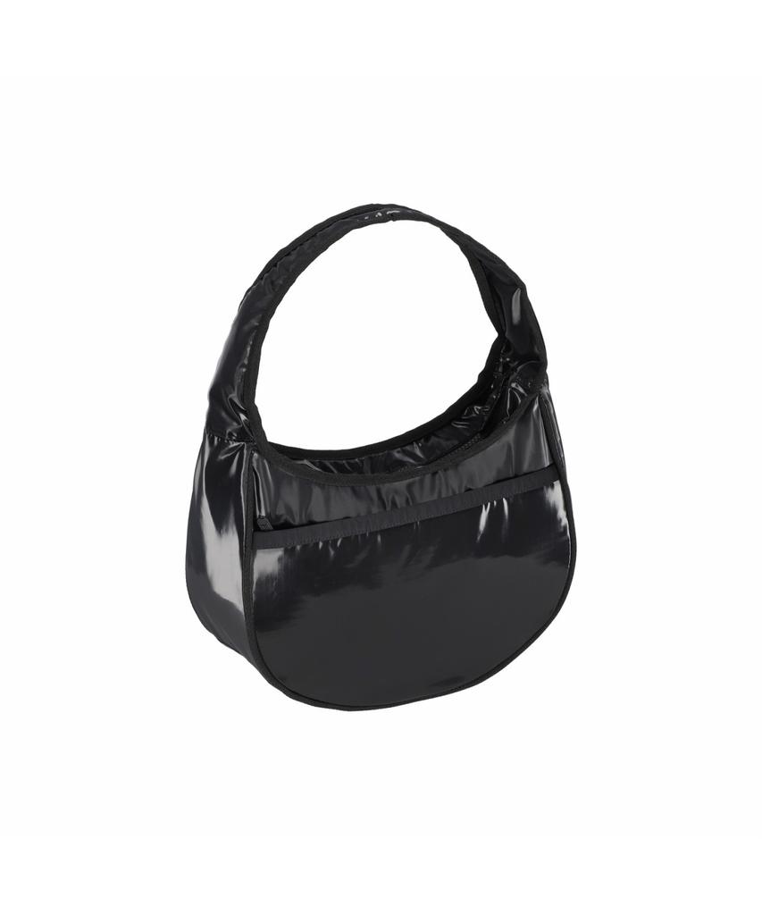 Lesportsac Black Shine Medium Crescent Zip Shoulder Bag [1810.M135]