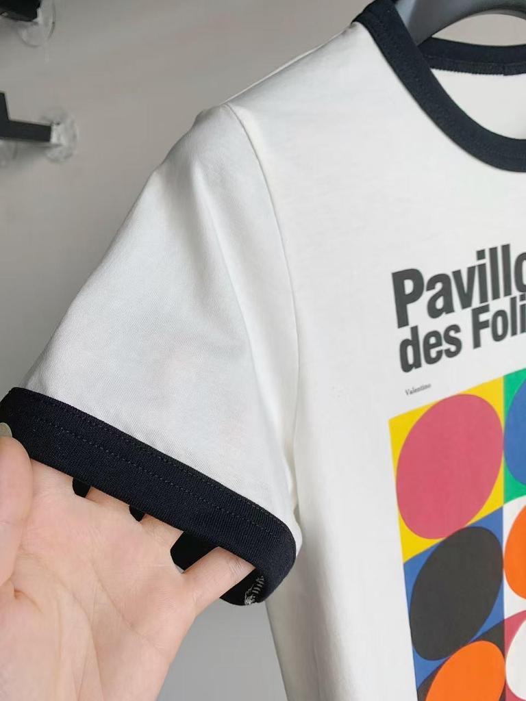 Women's Geometric Color-Block Short-Sleeve T-Shirt - Round Neck, Casual Summer Top with Trendy Letter Design