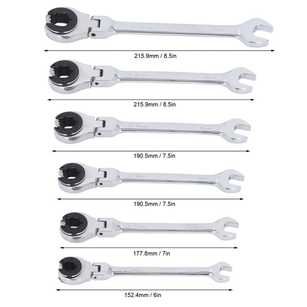 6-Piece Ratchet Wrench Set with Open Flex Head, Metric Ratchet Tube Wrench Set, 10-17mm 72-Tooth Gear Open Air Air Conditioner Tube Professional Adjus