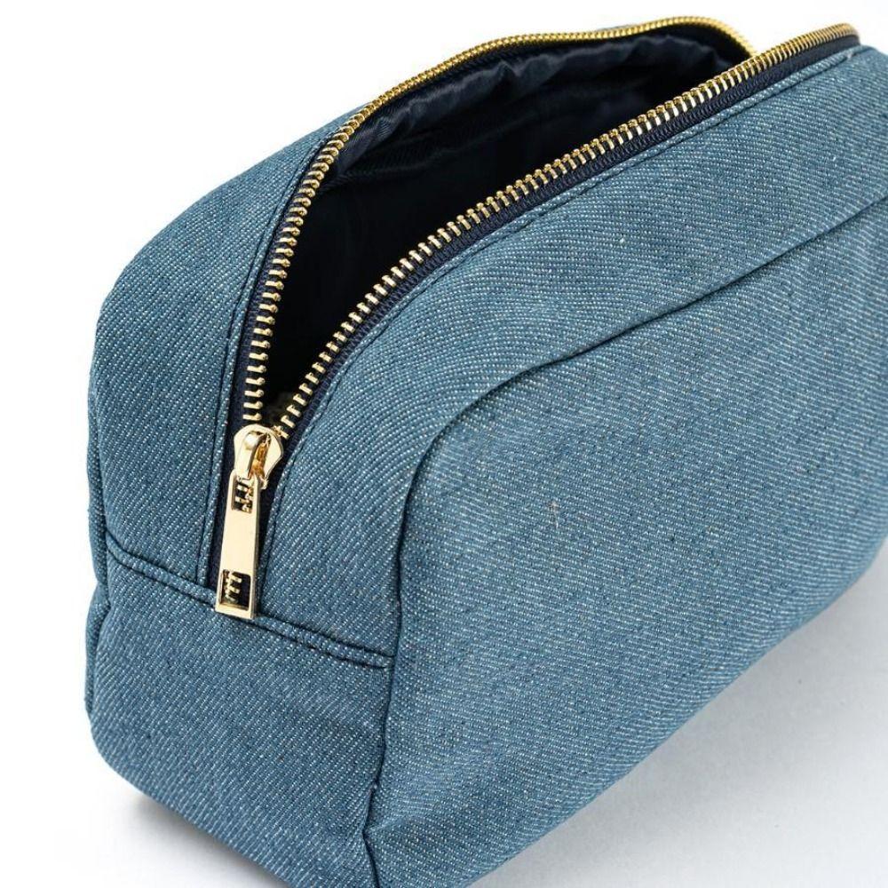 4 Sizes Blue Denim Cosmetic Pouch with Zipper Ladies Makeup Bag Jean Toiletry Case for Women