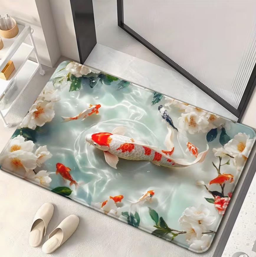 Vítejte rohožka Japonský styl Kapr Plošný koberec Omyvatelný podlahový koberec do obývacího pokoje ložnice koupelny Domácí dekorace