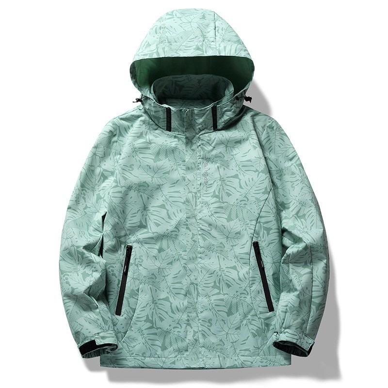 Waterproof Women Coat Stylish Leaf Print Windbreaker Jacket for Women with Hood Waterproof Breathable Outdoor Coat with for Fall