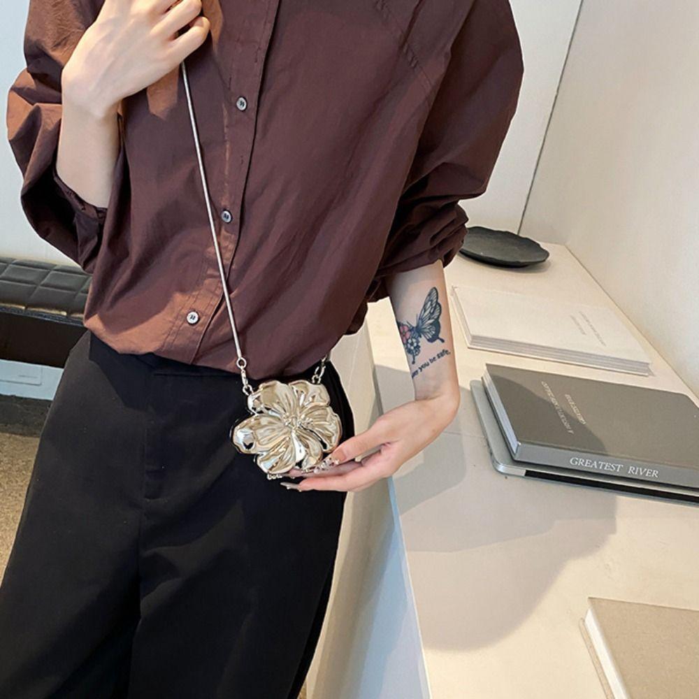 Acrylic Banquet Chain Bag Silver Funny Party Bag Portable Bright Flower Shoulder Bag  Outdoor