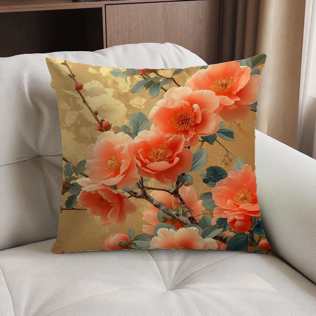 Double-Sided Detachable Cover Wealthy Peony Flower Pillow Living Room Sofa Car Bed Head Square Throw Pillow Case Chinese Style