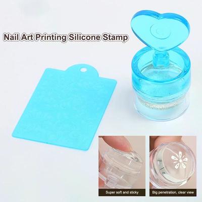 Herzförmiger Nagelstempel mit Schaber Jelly Silikonkopf Stempel für French Nails Drucken Nailart Stempelplatte Maniküre