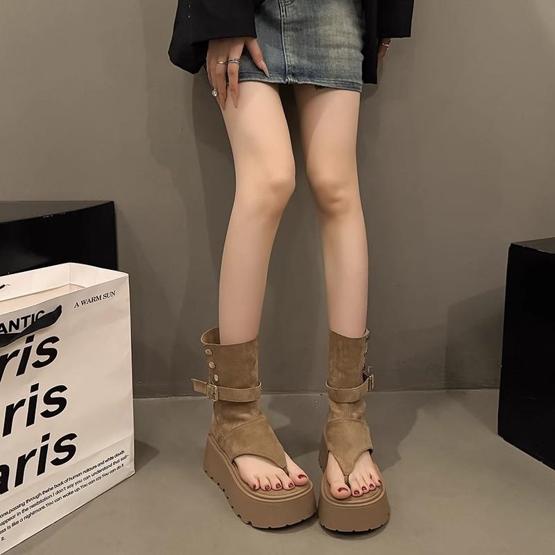 thick-soled cool boots women's summer new small toe high-top sandals heightening muffin short boots