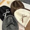 Bow black stack hat women's autumn and winter warm knitted pullover cold hat retro big head circumference showing face small bag head hat