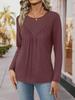 Women's T-shirt, Solid Color, Round Neck, Long Sleeve, Irregular Button, Hem Top