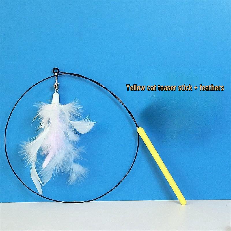 Long Rod Steel Wire Feather & Bell Cat Teaser - Durable Bite-Resistant Interactive Toy