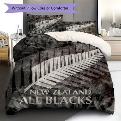 All Blacks Rugby Pattern Bedding Home Decoration Birthday Gift (1 * Duvet Cover + 2 * Pillowcase, Without Core)