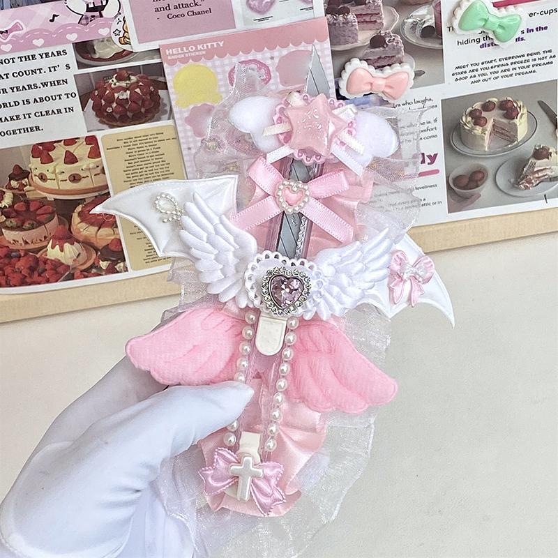 Doce Moda Rosa Estilete Asas Laço Coração Cortador de Caixa Papel Estudante Portátil Fofo Faca Criativa Cortador de Papel Presentes