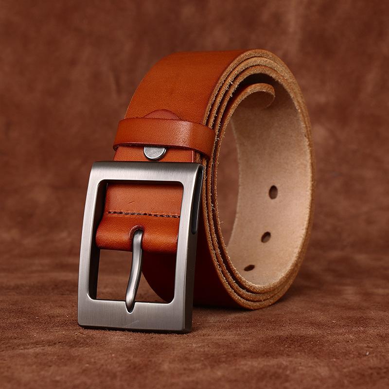 Retro Fashion Guochao Versatile Denim Casual Belt Men'S Genuine Leather Pin Buckle First Layer Cowhide Men'S Belt Men'S