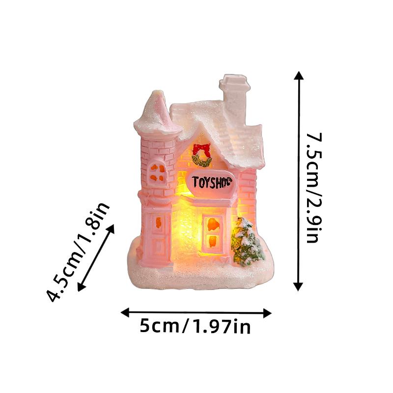 Christmas Decorations Resin Small House Light Up Village House Figurines Cartoon Table Ornament For Holiday Gift Cute Christmas