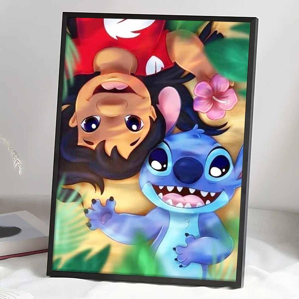 Pełne Round Diamond Painting Lilo & Stitch Sztuka Obraz z Dżetami Mozaika DIY 5D Haft Krzyżykowy Dekoracja Domu