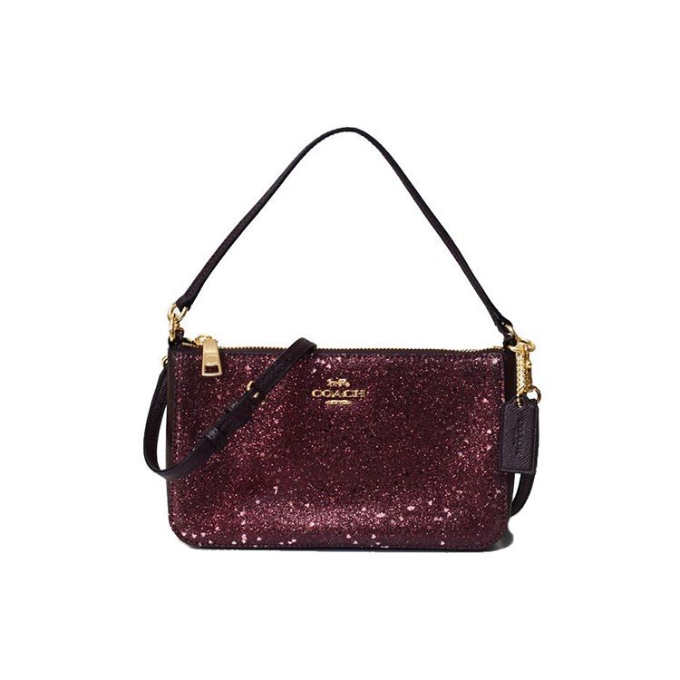 

COACH Top Handle 22 Shimmer Crossgrain Leather Shoulder Bag Women handbags Raspberry Light-Gold 39655-IMRAS Basic Set (Bag+Dust Bag)
