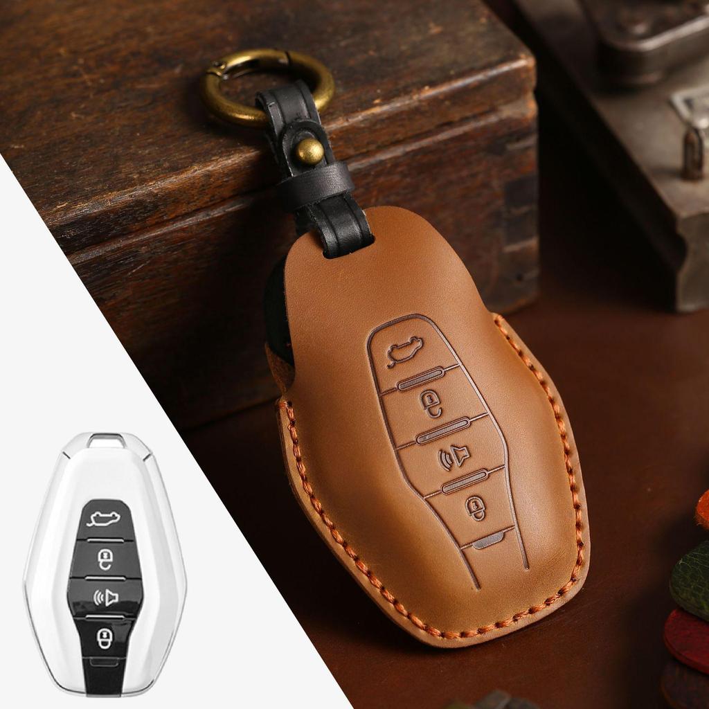 Chery Jetour Handmade Crazy Horse Leather Car Key Cover with Buckle